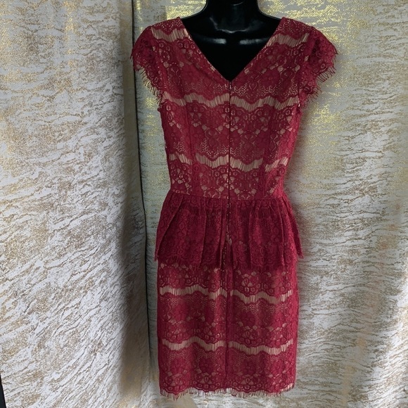 Anthropologie Maeve Burgundy Elsa Lace Peplum Cocktail Dress Size XS - Picture 10 of 15